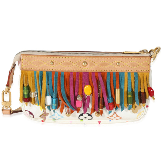  Louis Vuitton White Monogram Multicolor Fringe Pochette Accessories
