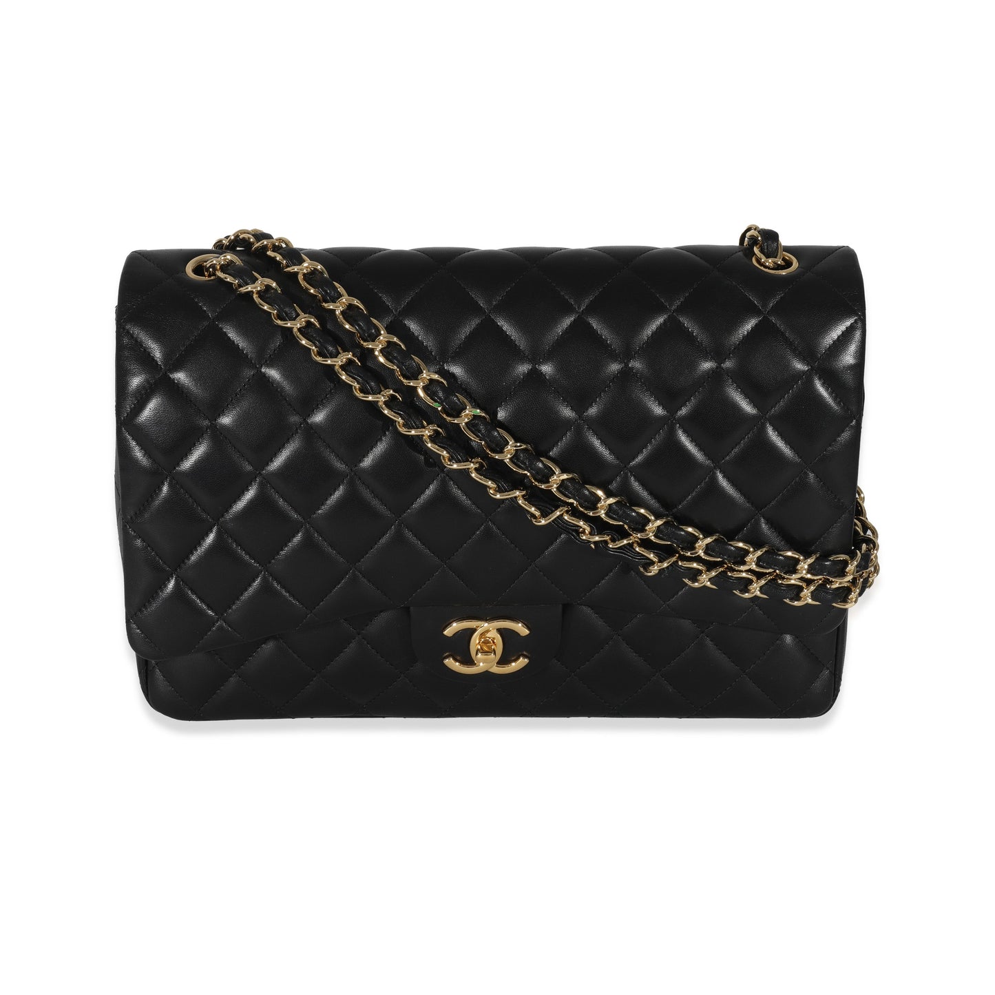 CHANEL Black Lambskin Classic Maxi Double Flap Bag