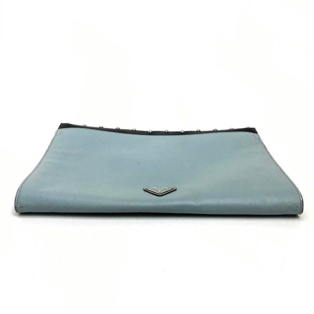 PRADA Clutch bag VR074C leather black Safiano Bijou x studs unisex(Unisex)