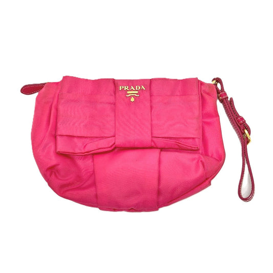 PRADA Cosmetics Pouch 1N1422 Nylon pink logo ribbon Women