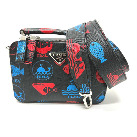 PRADA Shoulder Bag 2VH070 Safiano leather black whale whale mens