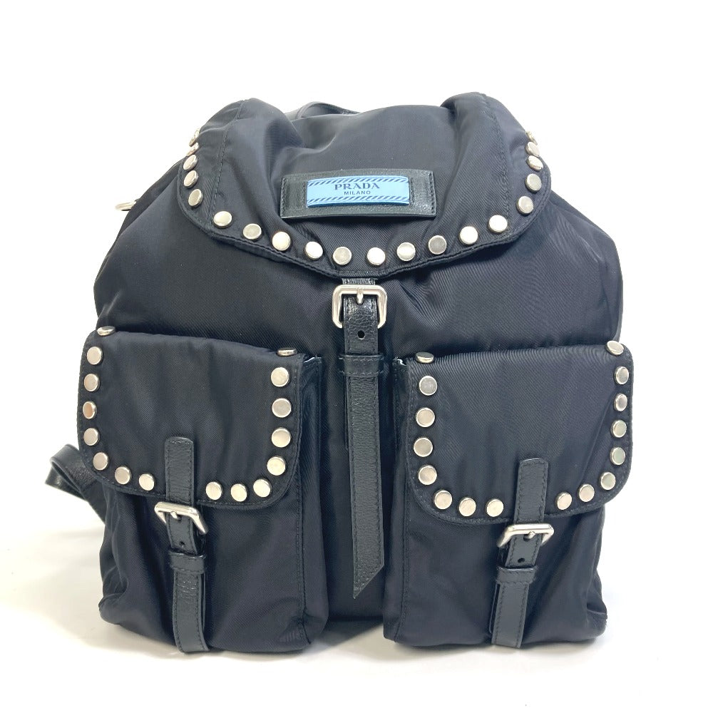 PRADA Backpack 1BZ811 Nylon black logo Studs mens