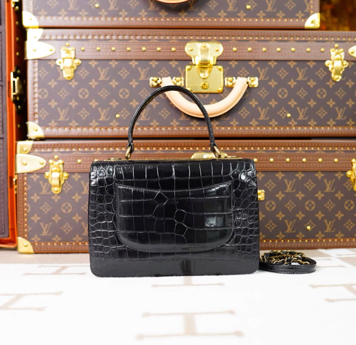 Chanel Black Exotic Croccodile Leather Flap Bag