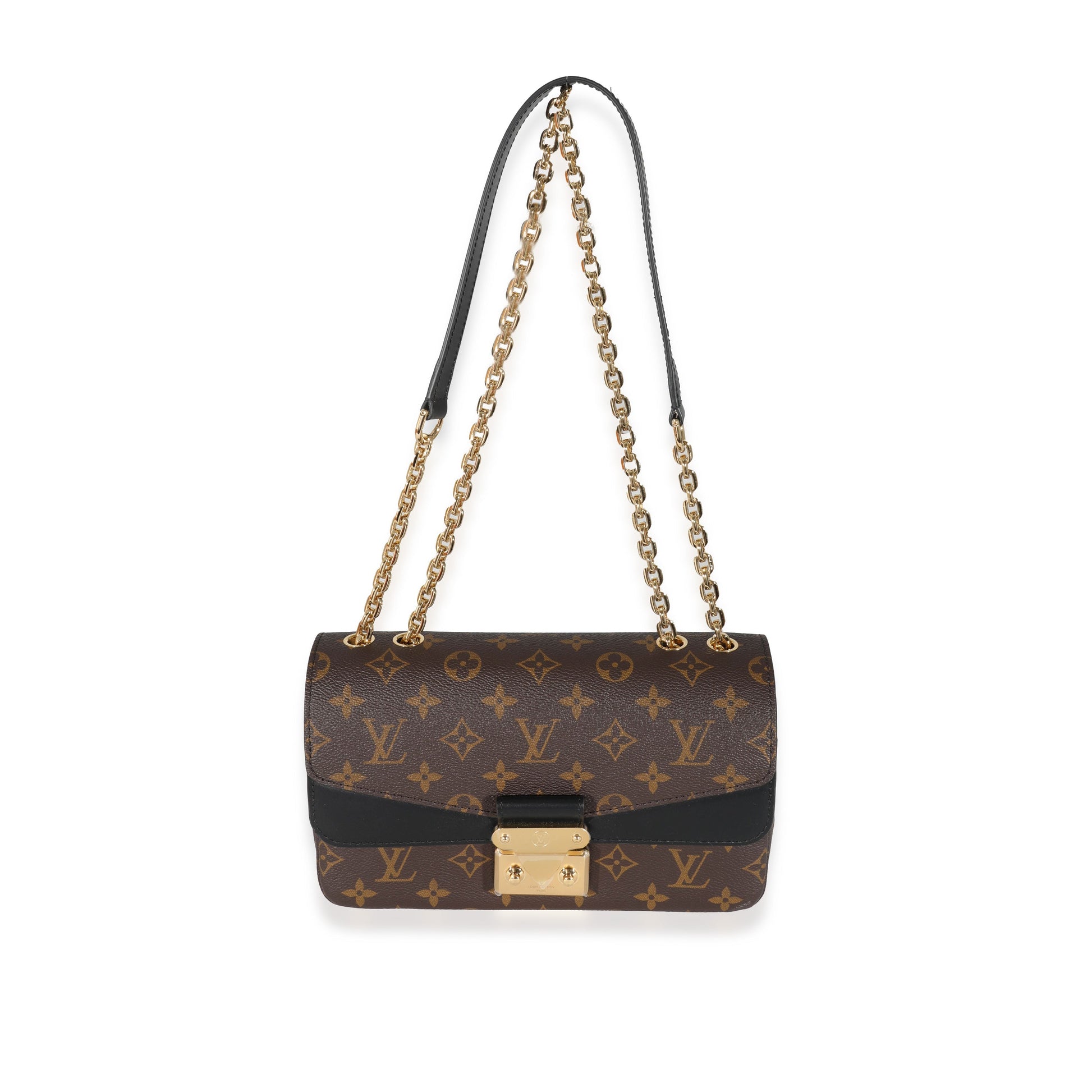  Louis Vuitton Black Leather Monogram Canvas Marceau Bag