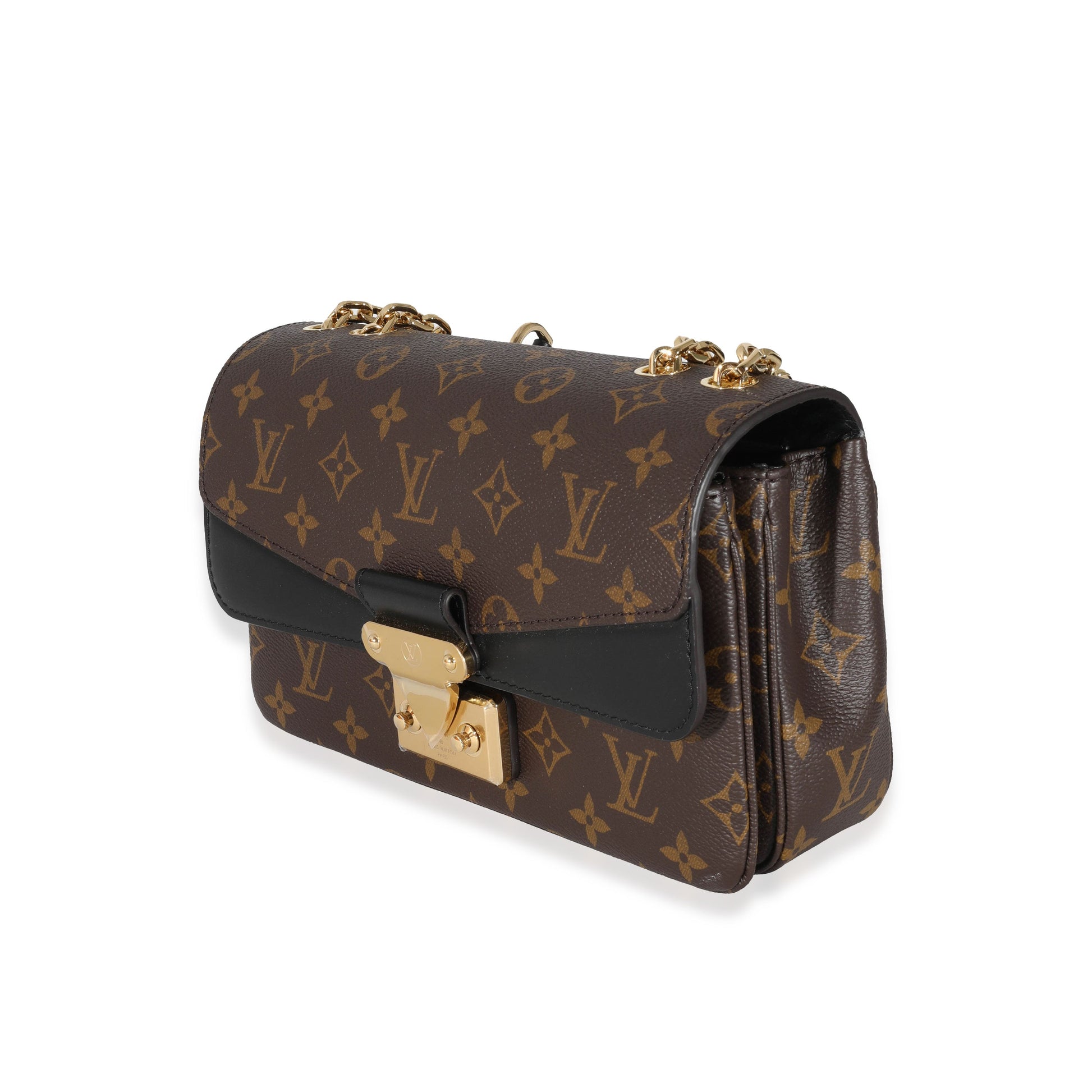  Louis Vuitton Black Leather Monogram Canvas Marceau Bag