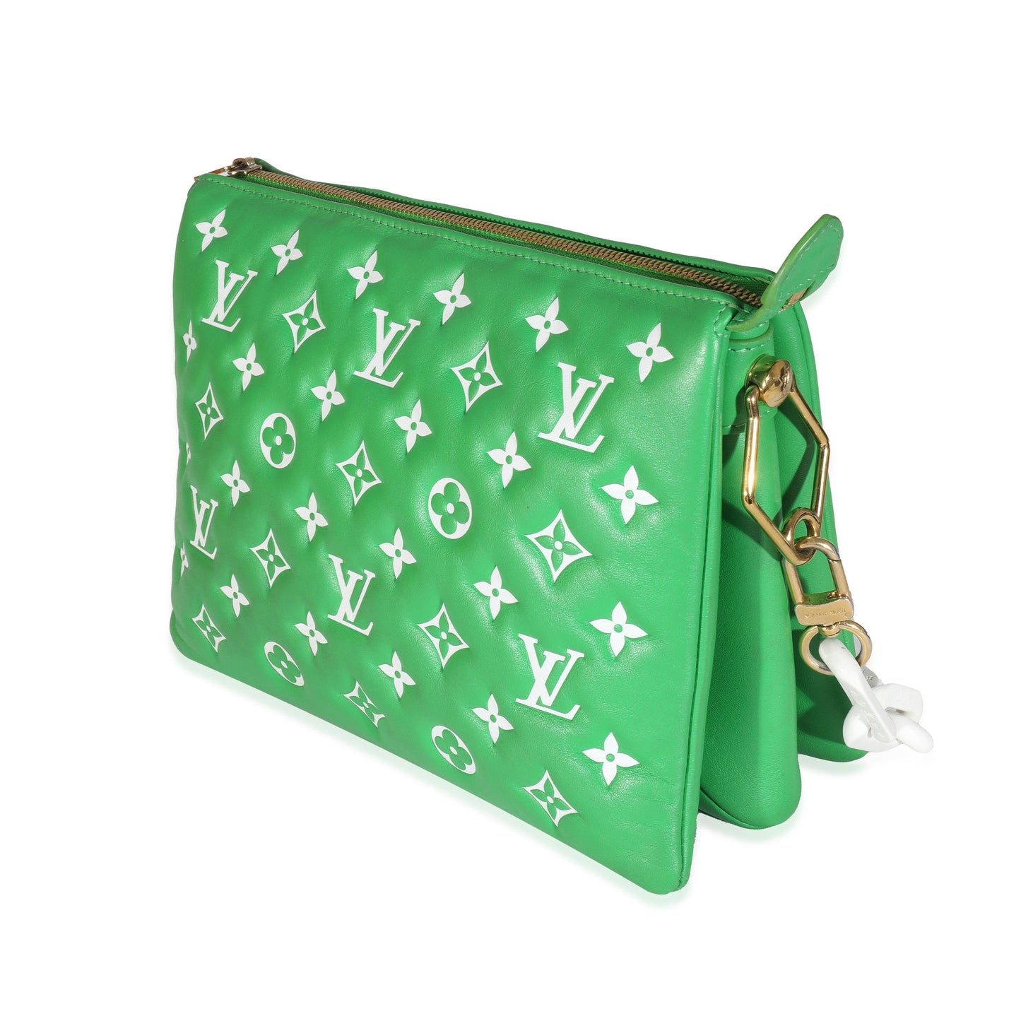 Louis Vuitton Green White Puffy Lambskin Monogram Coussin PM