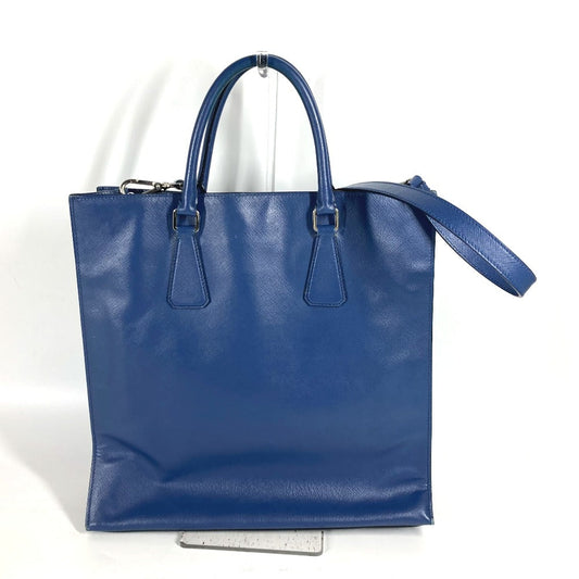 PRADA Tote Bag Safiano leather blue Bag Crossbody Shoulder Bag Triangle logo plate mens