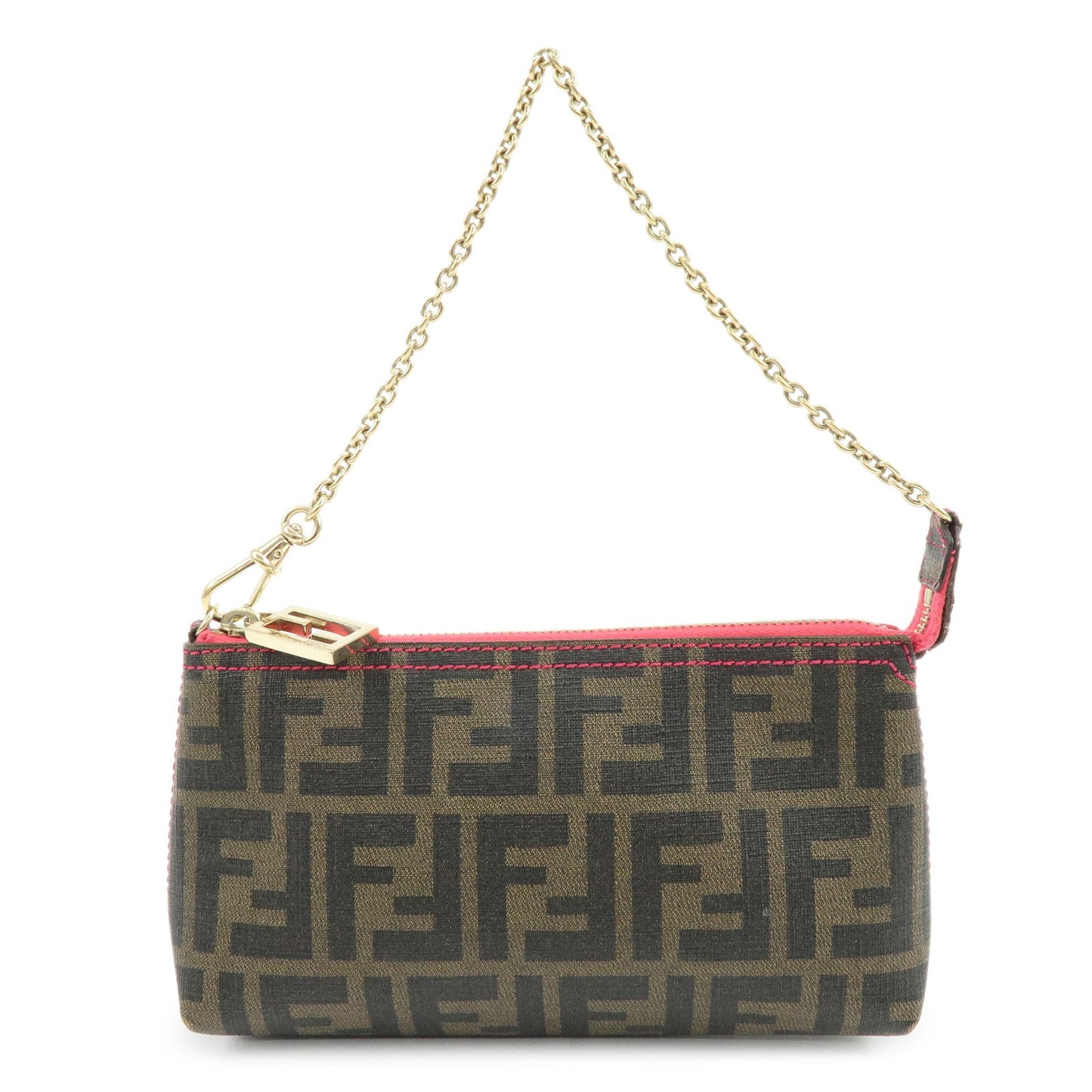 FENDI Zucca Print PVC Chain Accessory Pouch Hand Bag Pink 8BR592