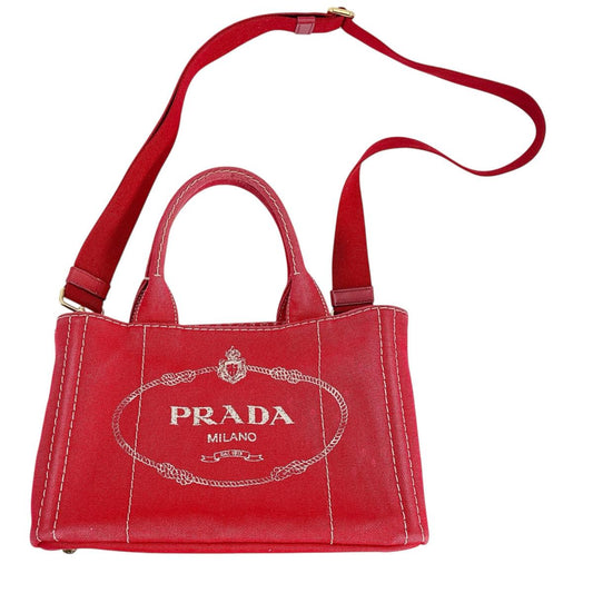 PRADA Tote Bag BN2439 canvas Red 2way mini Canapa Women