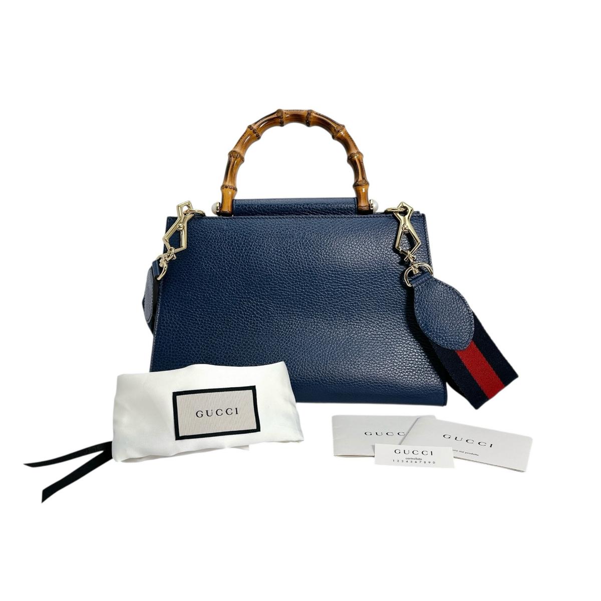 GUCCI Handbag 470271 Leather, Bamboo blue Bamboo leather 2way Women