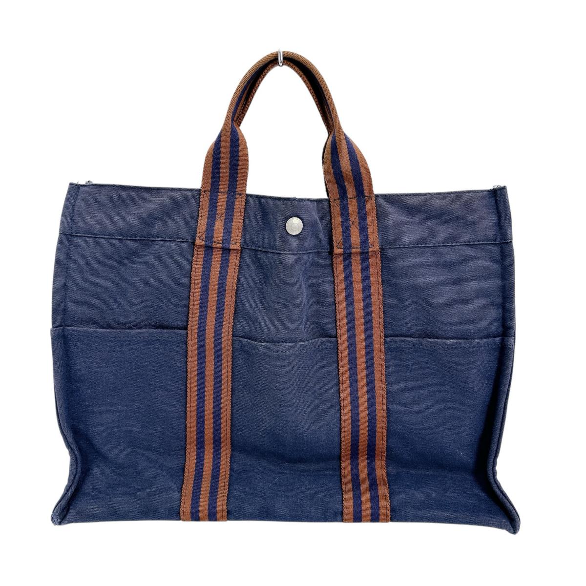 HERMES Tote Bag cotton Navy Handbag Business bag Fool ToeMM mens(Unisex)