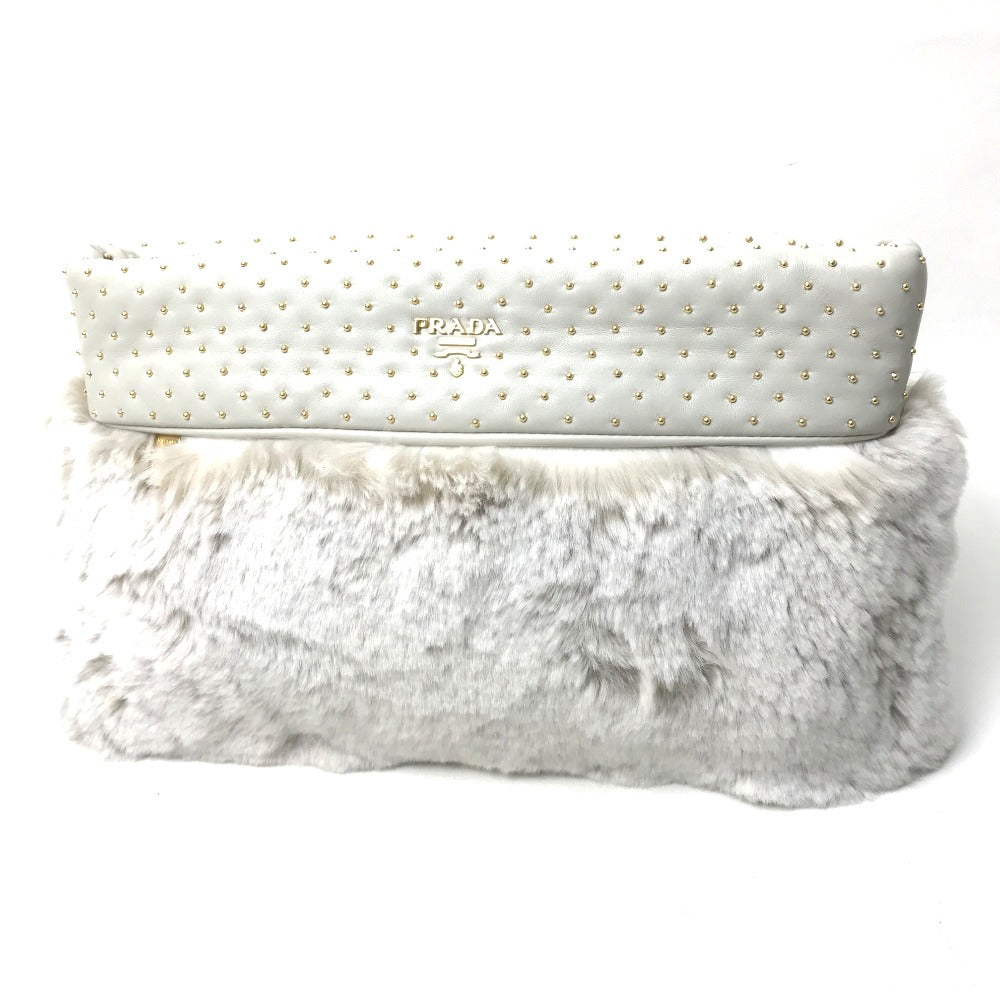 PRADA Clutch bag Fur / Leather off white Women