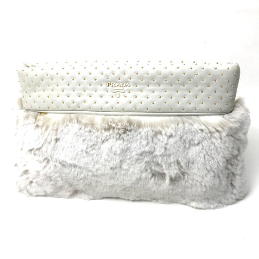 PRADA Clutch bag Fur / Leather off white Women