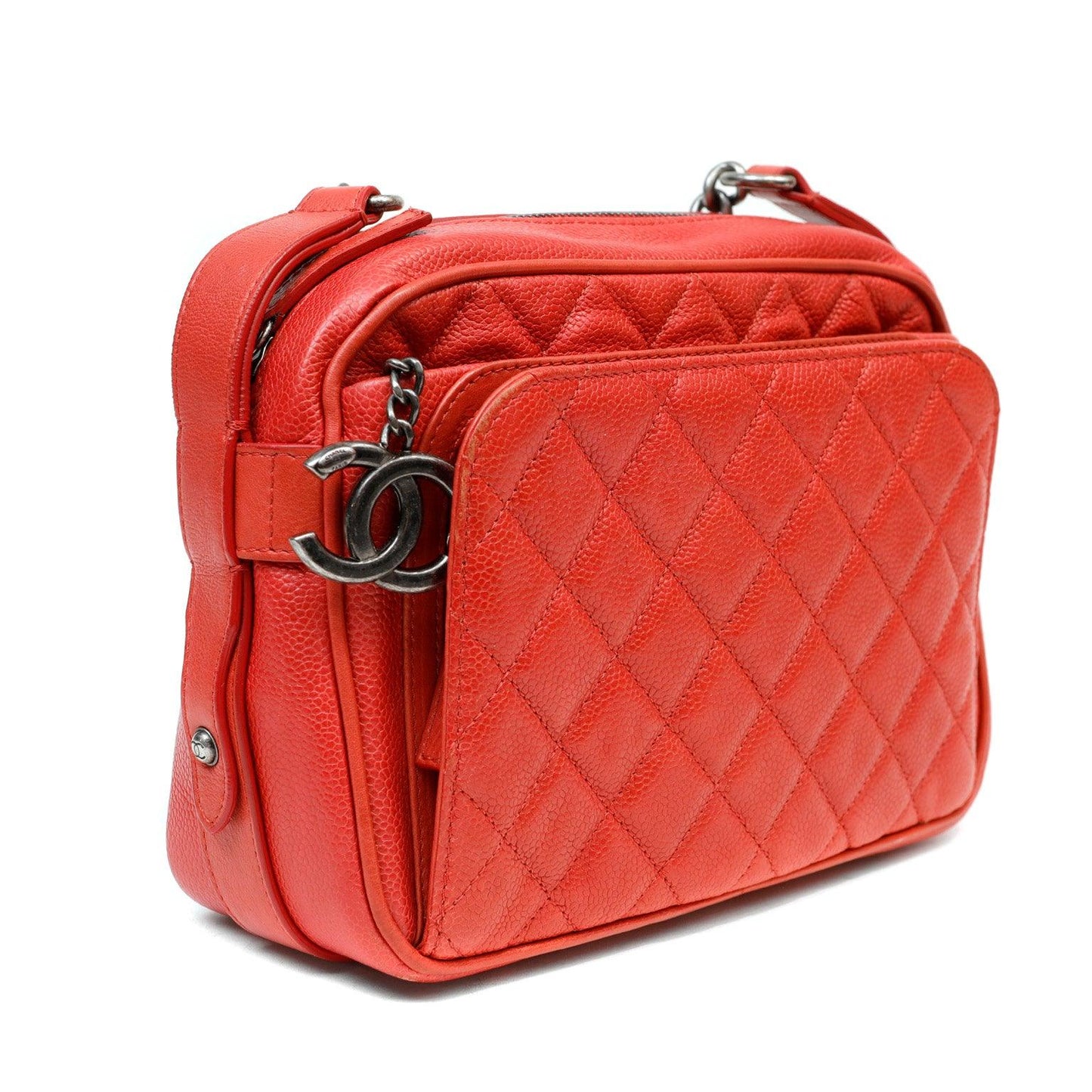 Chanel Bright Red Caviar Crossbody w Gunmetal Hardware