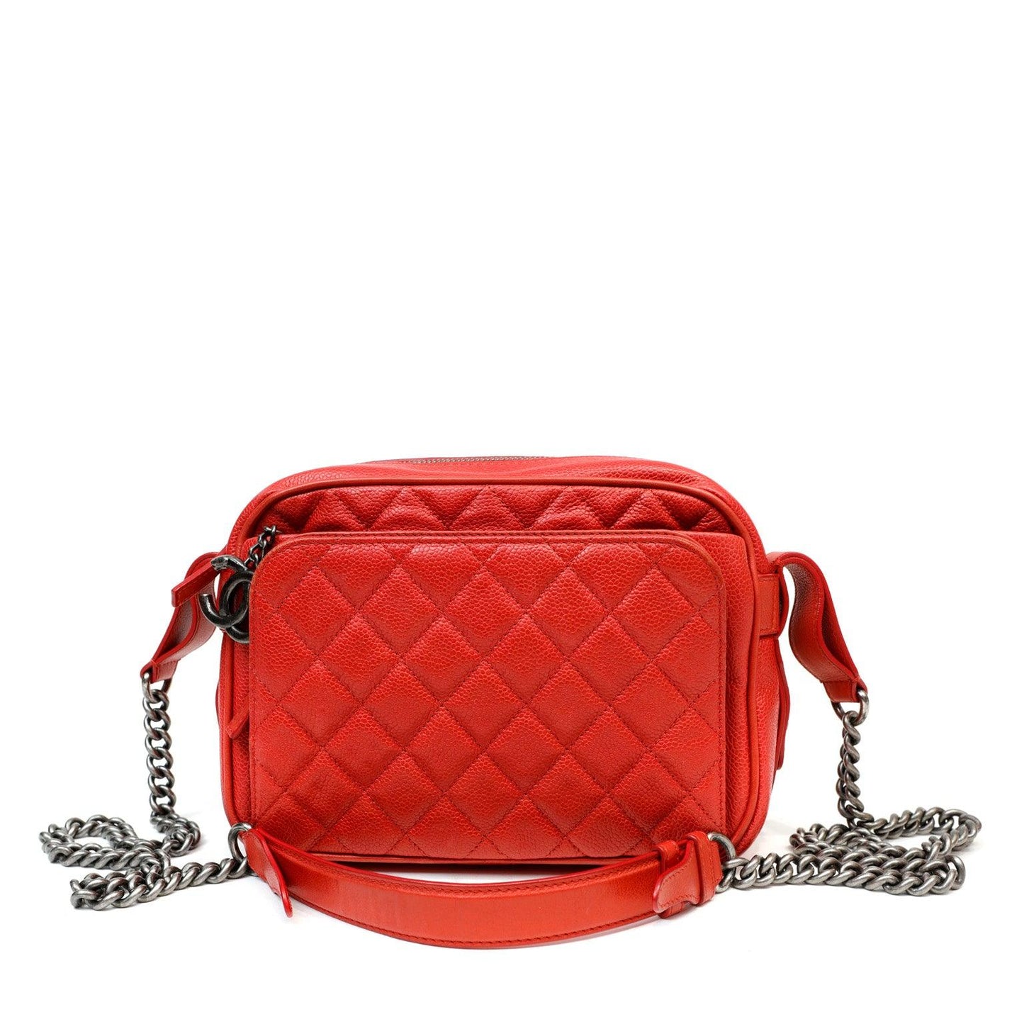 Chanel Bright Red Caviar Crossbody w Gunmetal Hardware