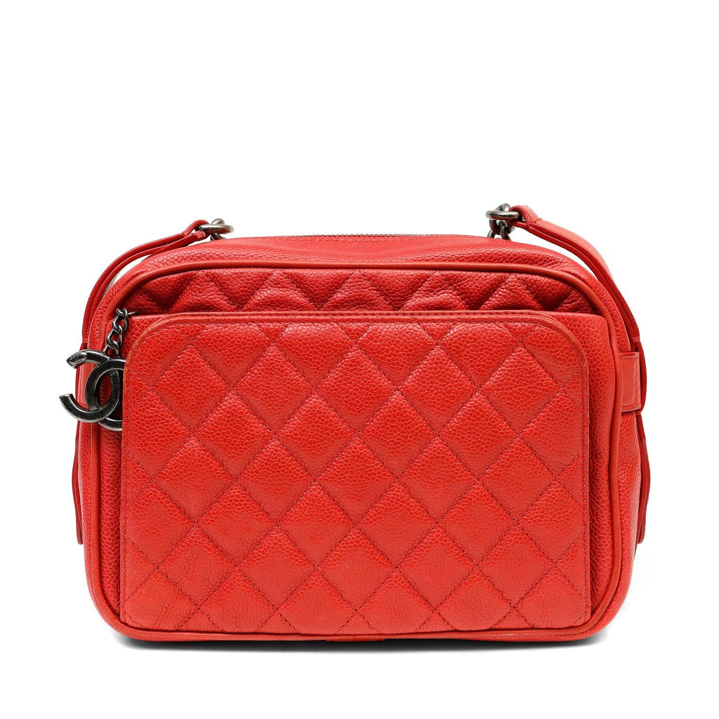 Chanel Bright Red Caviar Crossbody w Gunmetal Hardware