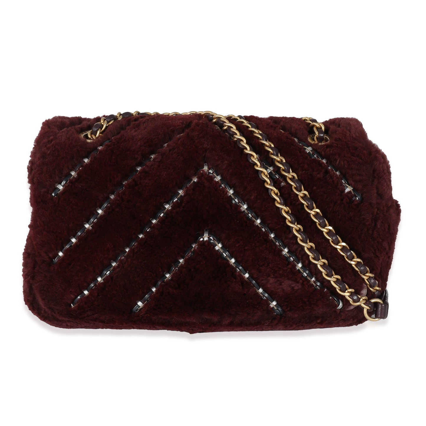 Chanel Burgundy Orylag Rabbit Fur Chevron Small Single Flap Bag