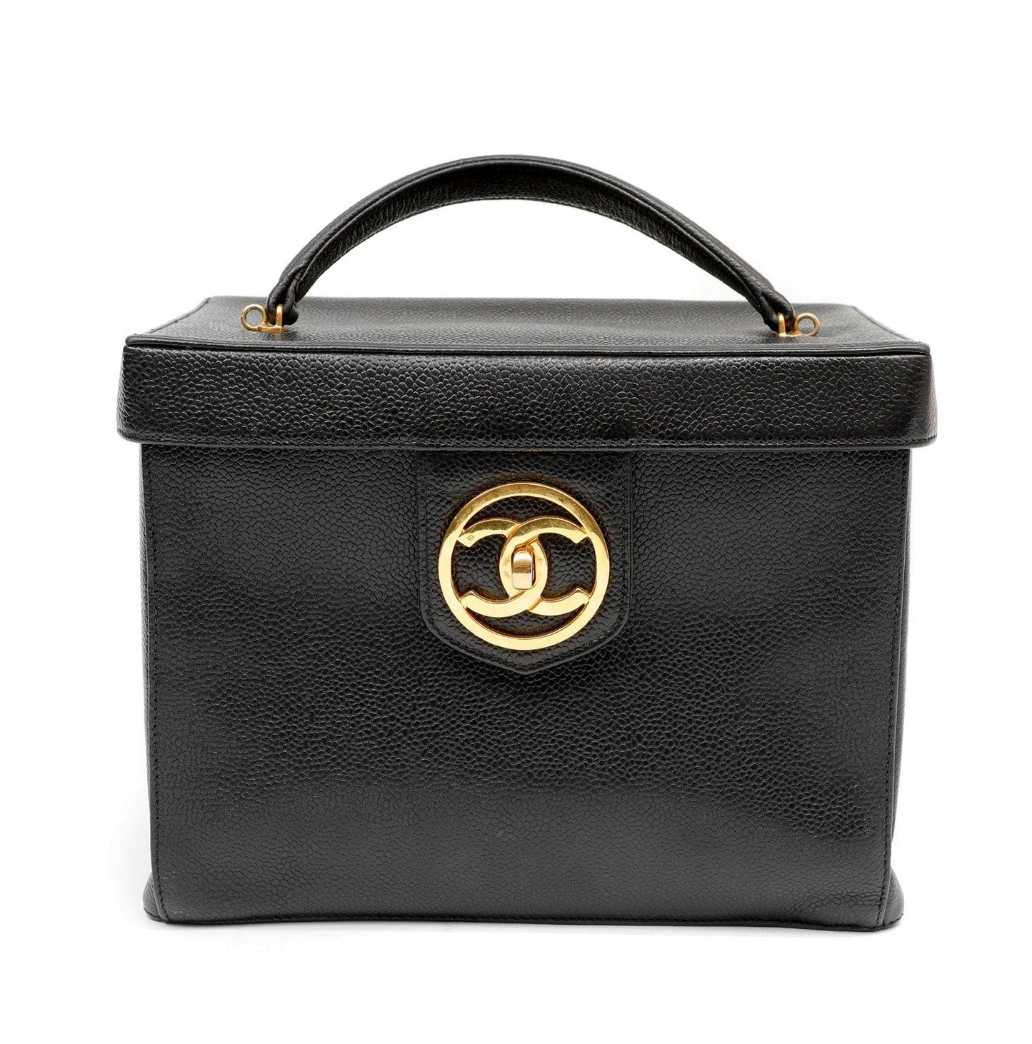 Chanel Black Caviar Large Vanity Box NO Straps w Gold Hardware