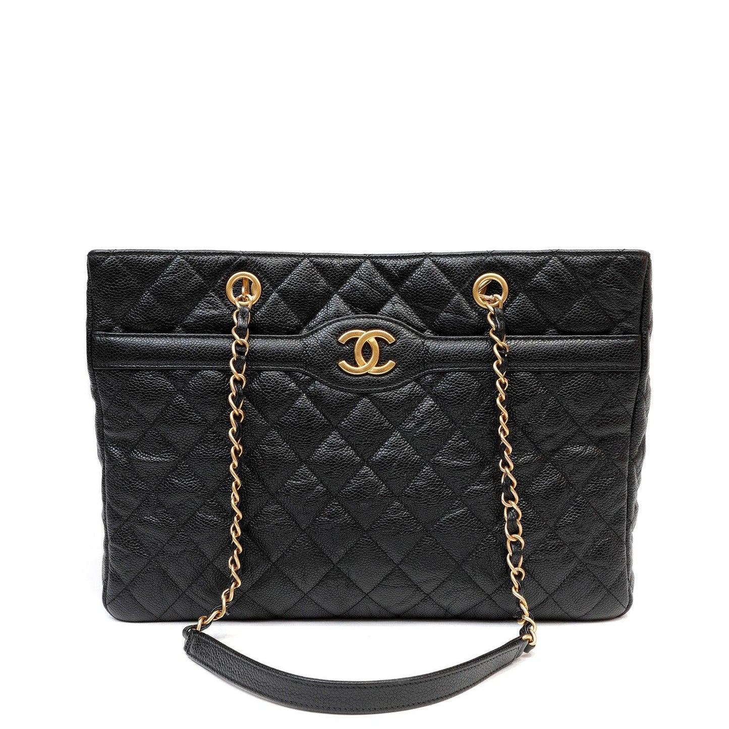 Chanel Black Caviar Quilted Tote w Gold CC Hardware