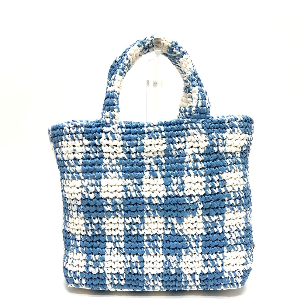 PRADA Tote Bag 1BG422 Raffia blue Small Crochet Women
