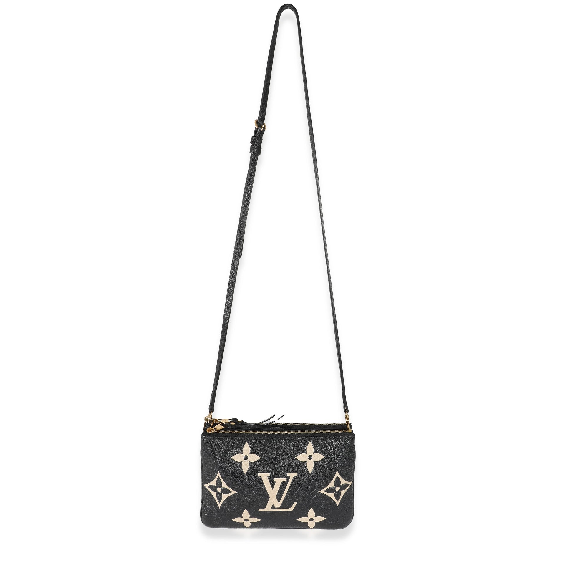  Louis Vuitton Black Beige Monogram Empreinte Double Zip Pochette