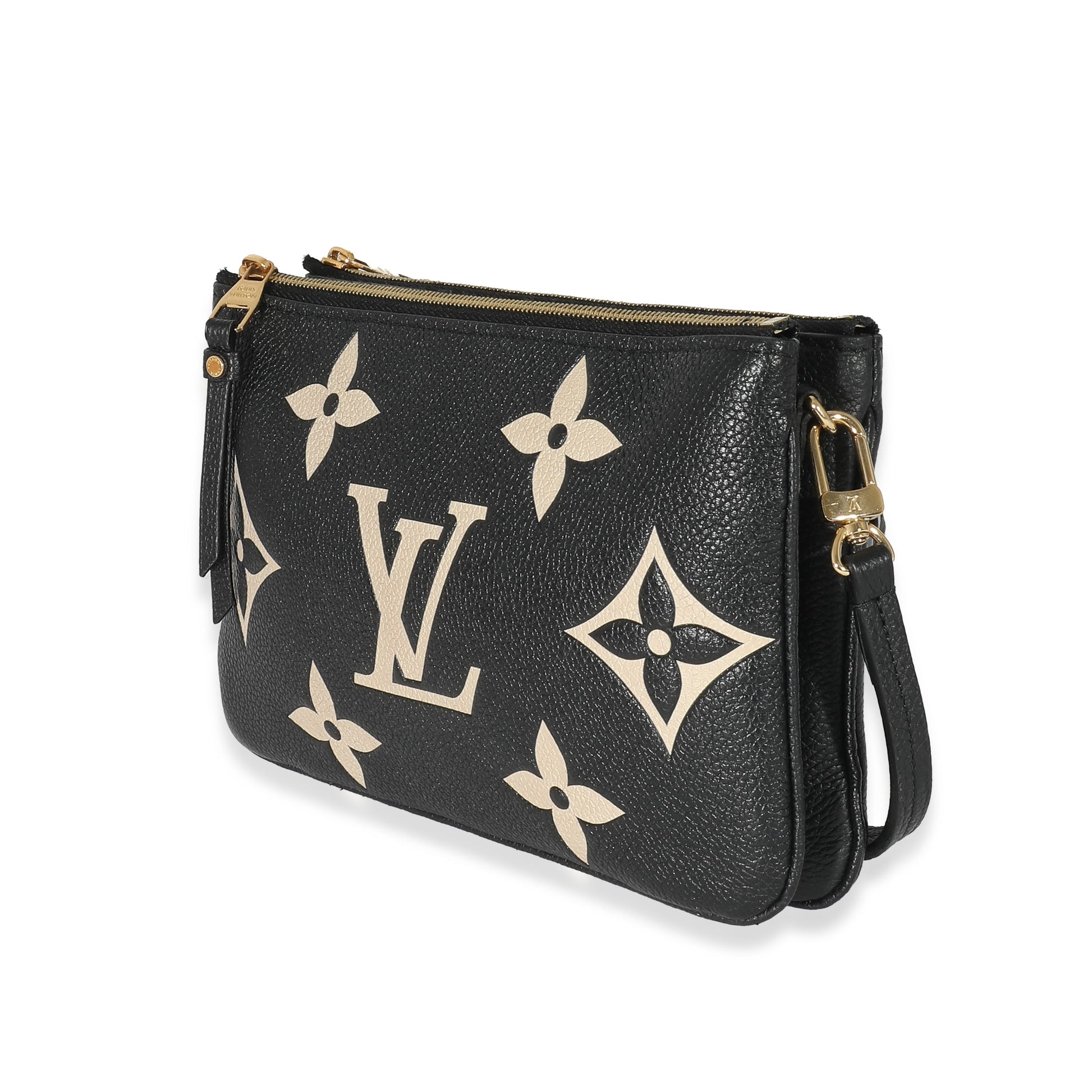  Louis Vuitton Black Beige Monogram Empreinte Double Zip Pochette
