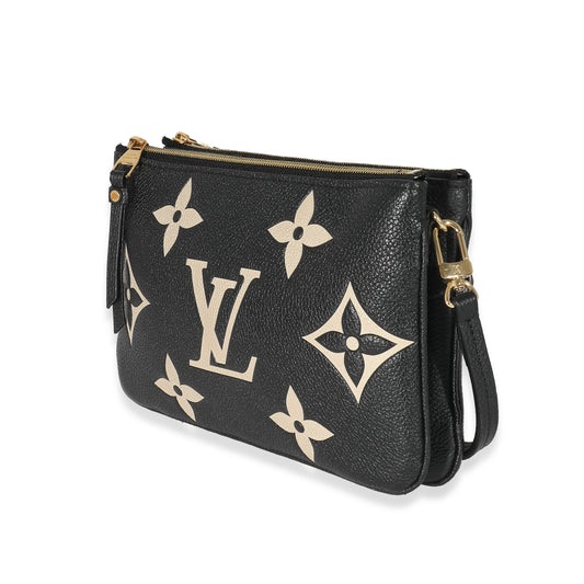  Louis Vuitton Black Beige Monogram Empreinte Double Zip Pochette