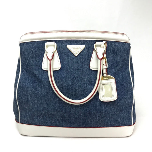 PRADA Handbag BN2441 Cotton denim / leather blue logo Women