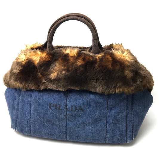 PRADA Tote Bag BN2182 Denim / fake fur / suede blue Fur with bag Canapa Women