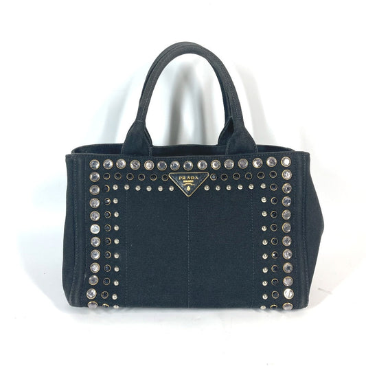 PRADA Tote Bag 1BG439 canvas black Crossbody Canapa S with Stones Women