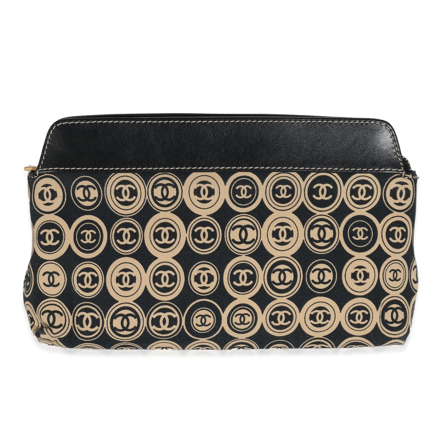 CHANEL Black Beige Canvas CC Logo Clutch
