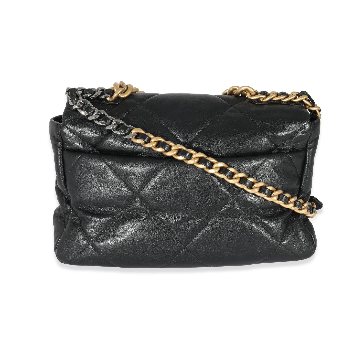 CHANEL Black Shiny Lambskin 19 Flap Bag