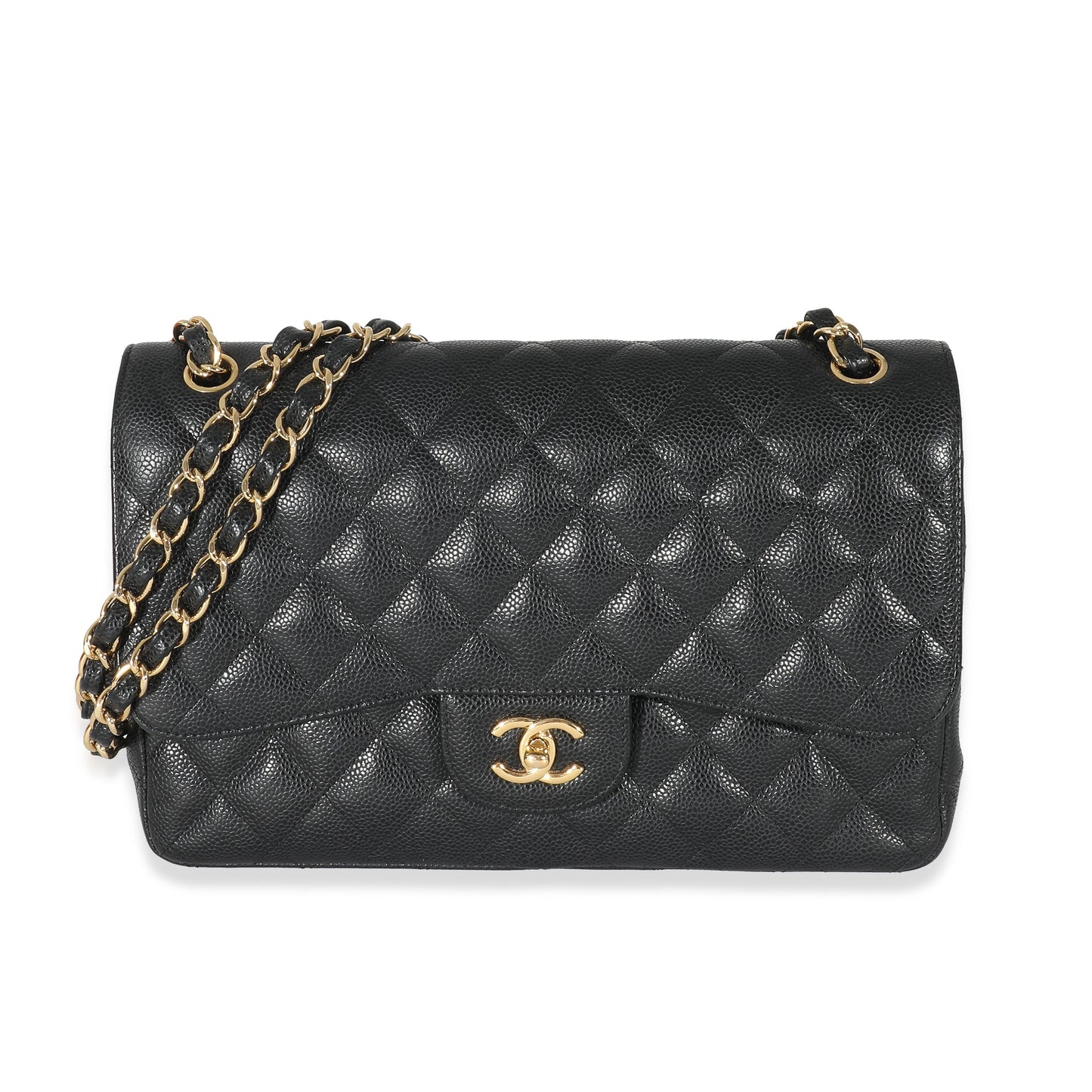 CHANEL Black Quilted Caviar Jumbo Double Flap Bag
