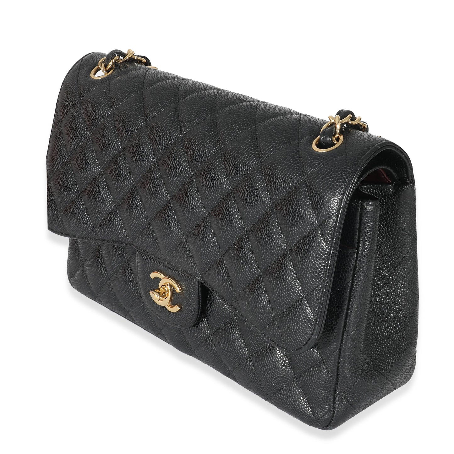 CHANEL Black Quilted Caviar Jumbo Double Flap Bag