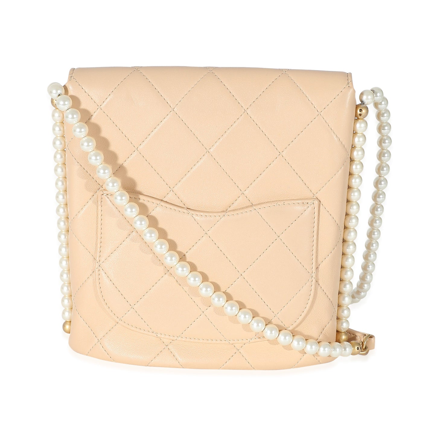 CHANEL Beige Quilted Calfskin Small Pearl Chain Hobo