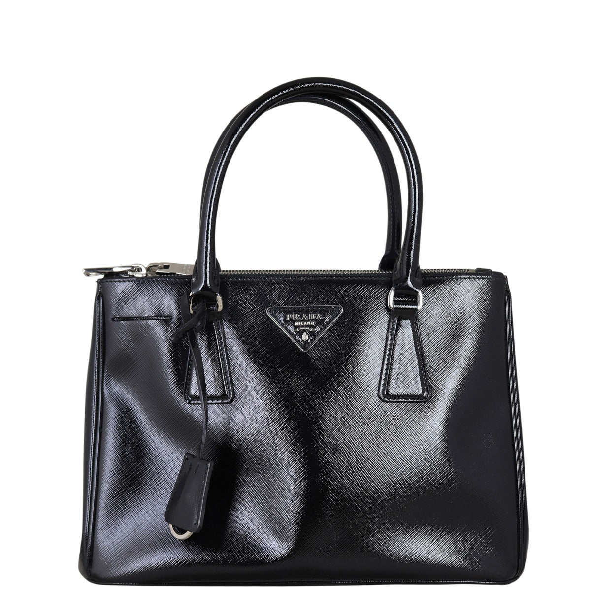 Prada Saffiano Vernice Lux Galleria Double Zip Tote Small