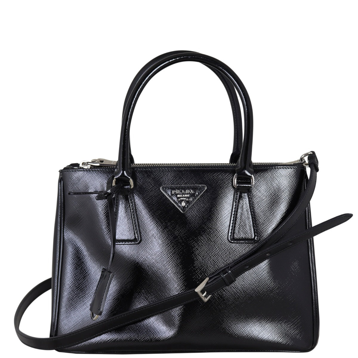 Prada Saffiano Vernice Lux Galleria Double Zip Tote Small