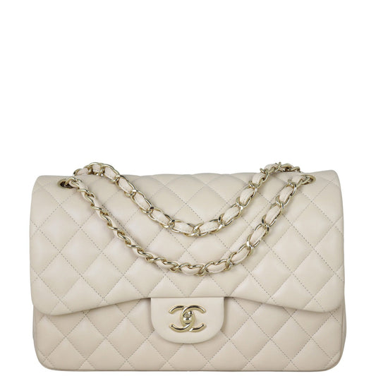 Chanel Classic Double Flap Jumbo | Beige Lambskin Diamond