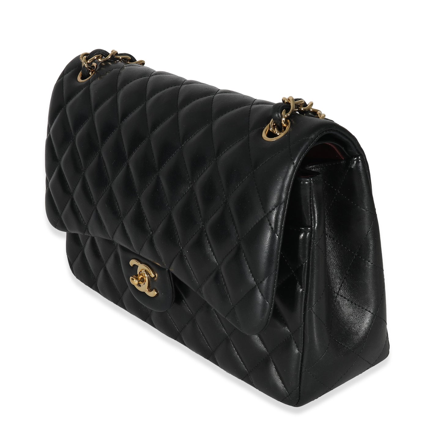 CHANEL Black Quilted Lambskin Jumbo Double Flap Bag