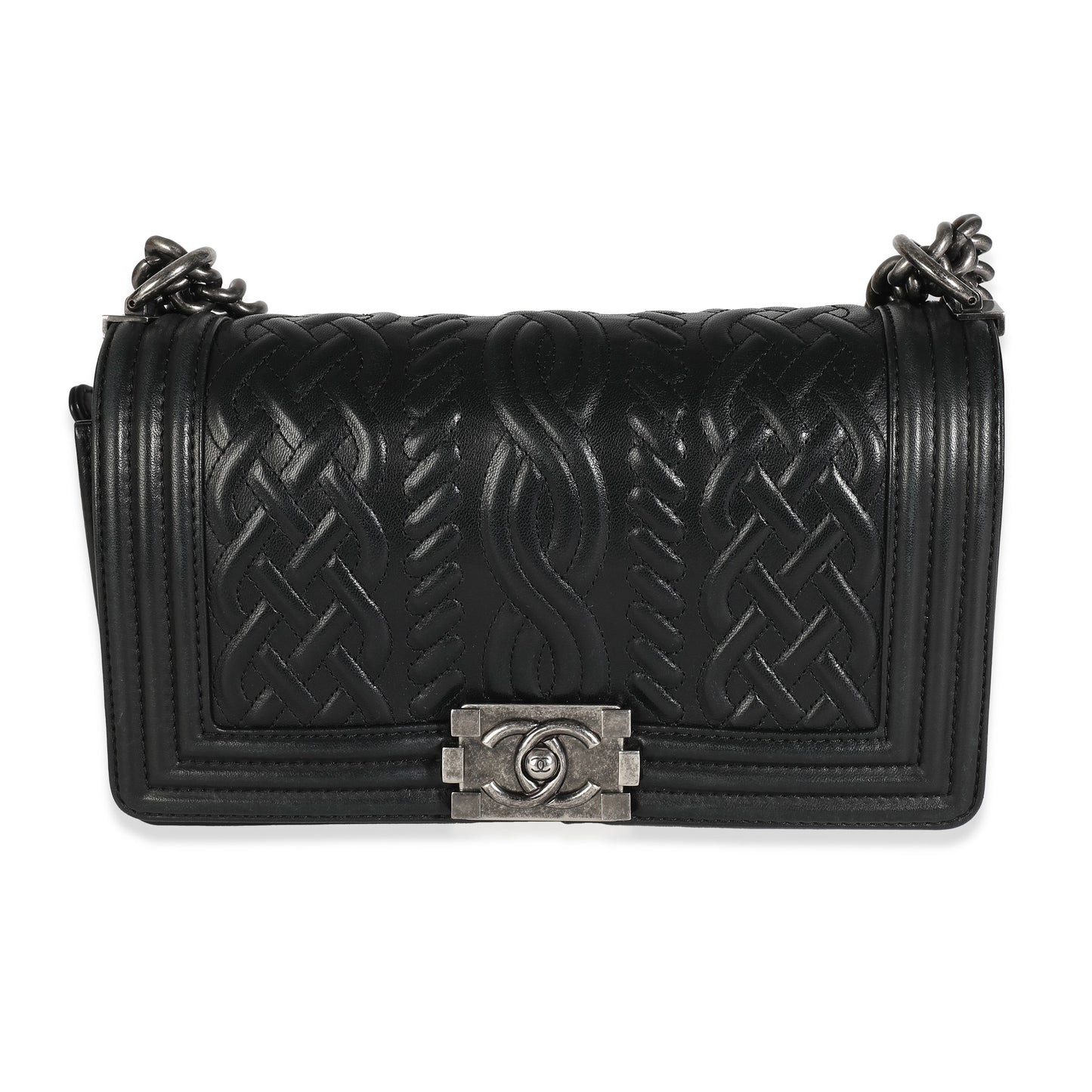 CHANEL Black Lambskin Celtic Medium Boy Bag