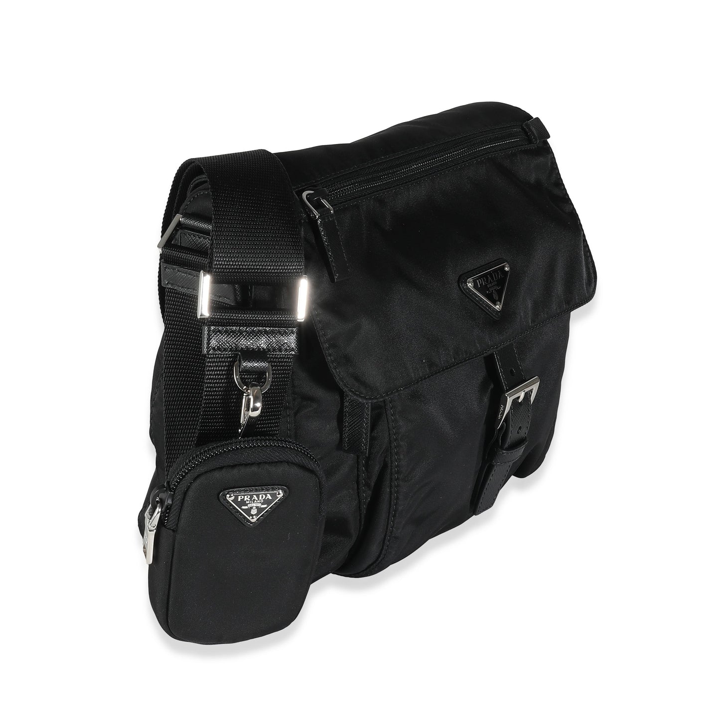 PRADA Black Re-Nylon Front Pocket Shoulder Bag