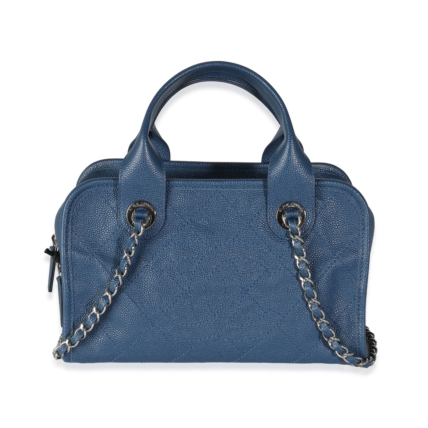 CHANEL Blue Quilted Caviar Deauville Bowling Bag