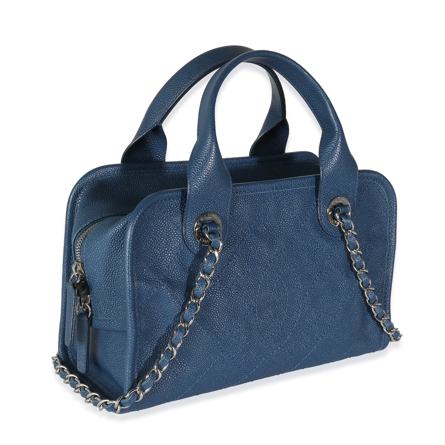 CHANEL Blue Quilted Caviar Deauville Bowling Bag