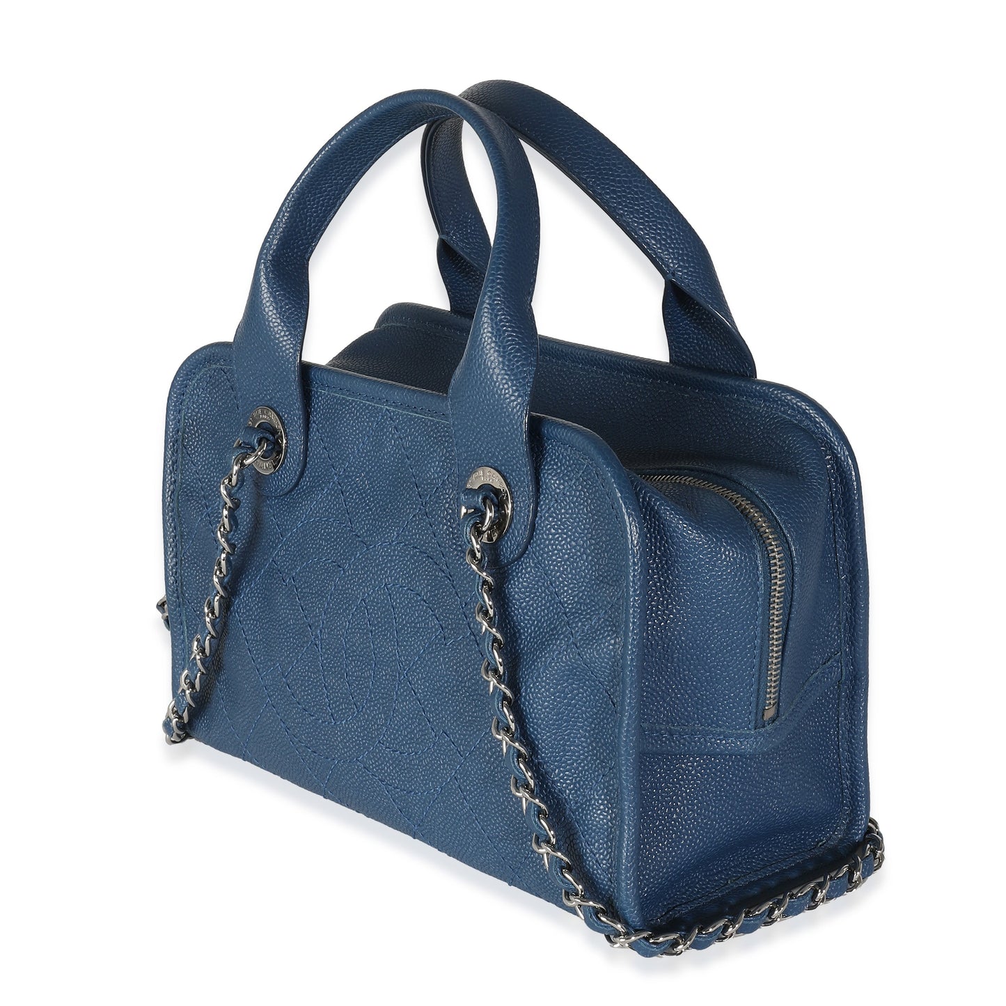 CHANEL Blue Quilted Caviar Deauville Bowling Bag