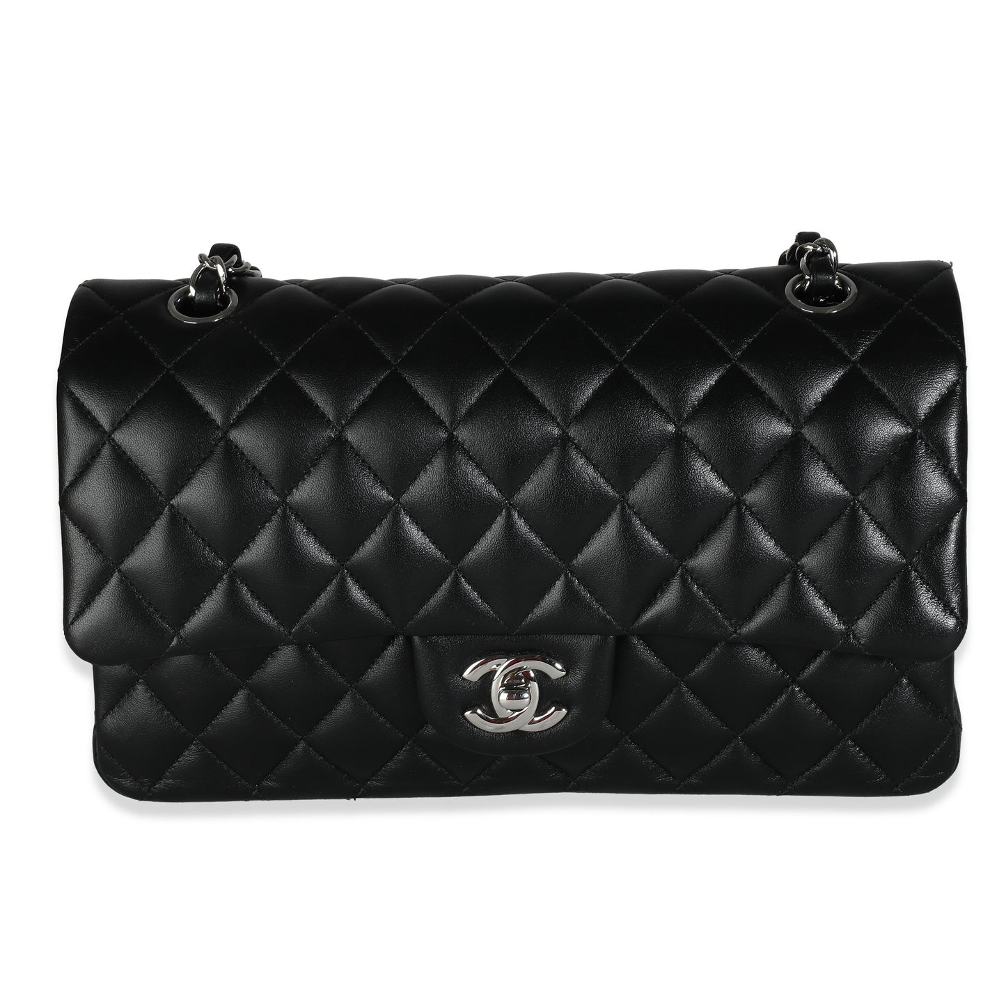 CHANEL Black Quilted Lambskin Medium Classic Double Flap Bag