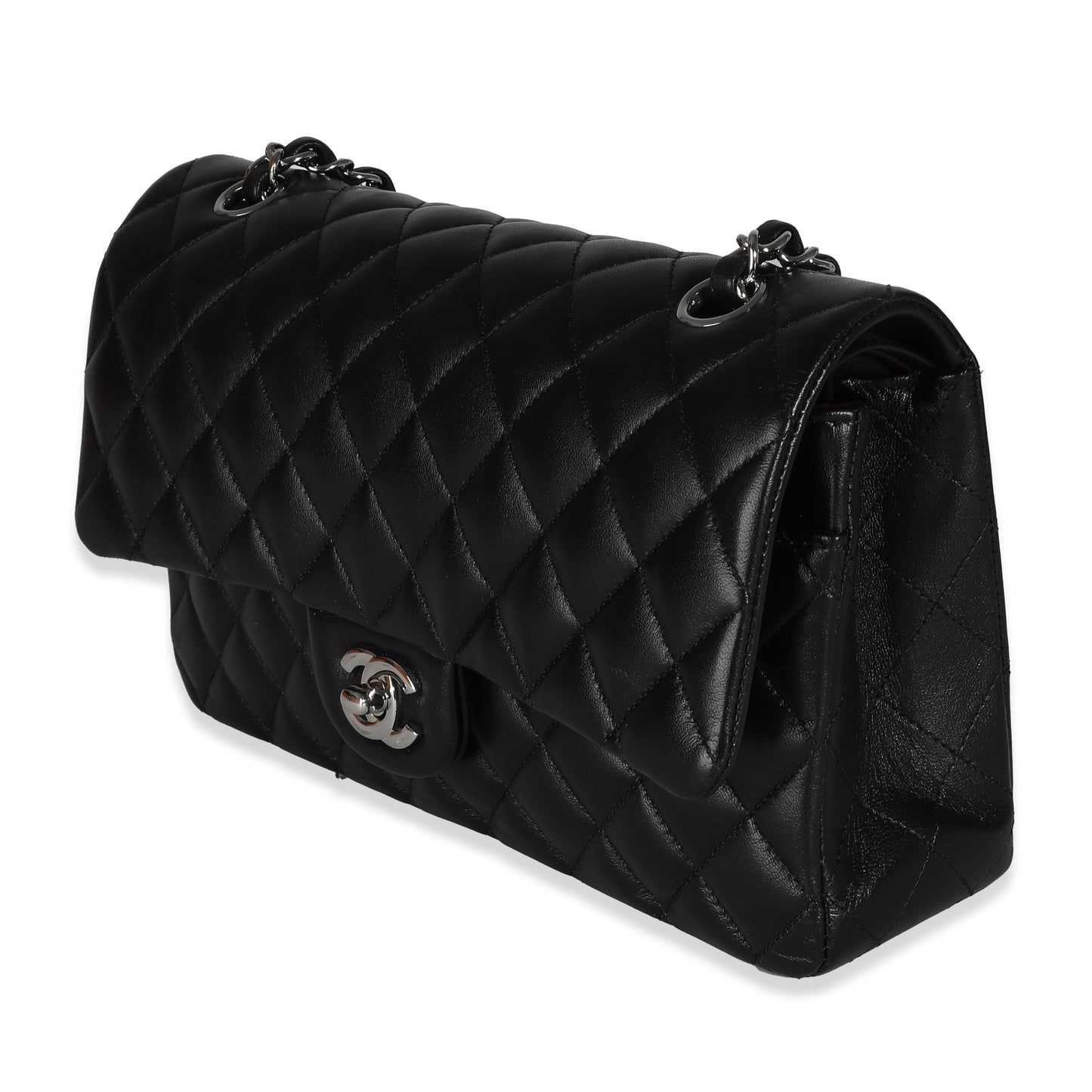 CHANEL Black Quilted Lambskin Medium Classic Double Flap Bag