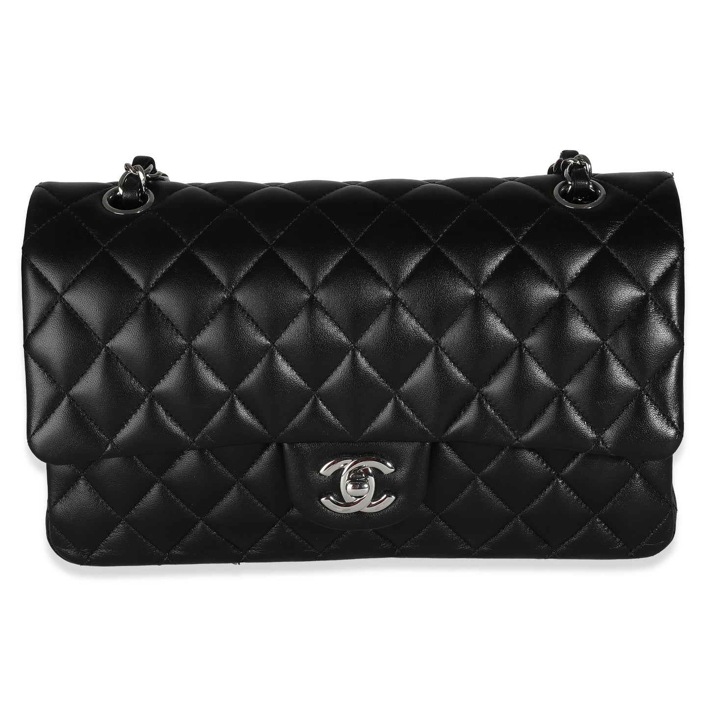 CHANEL Black Quilted Lambskin Medium Classic Double Flap Bag