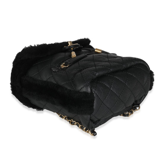 CHANEL Black Quilted Shearling Paris Hamburg Small Backpack