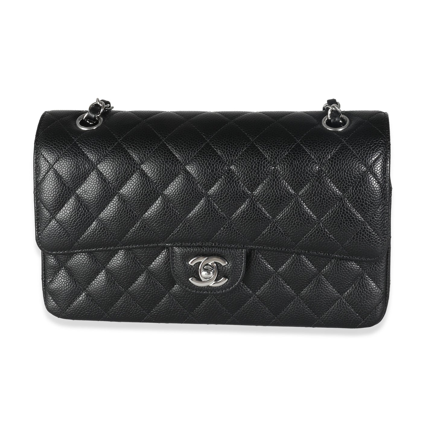 CHANEL Black Quilted Caviar Medium Double Classic Flap Bag