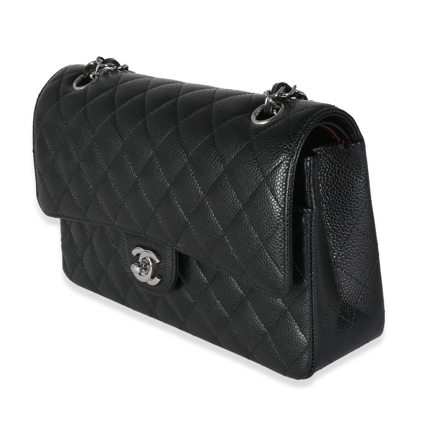 CHANEL Black Quilted Caviar Medium Double Classic Flap Bag